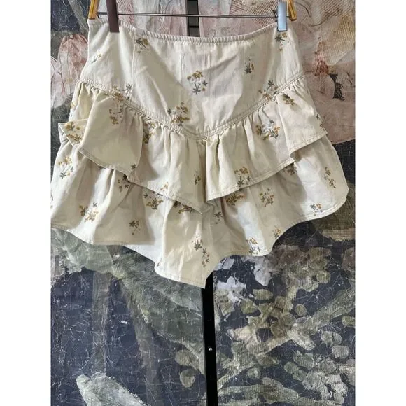 New Free People Driftwood Mini Skirt Womens Tiered Ruffle Boho Festival Sz XL